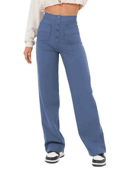CloudEase™ High-Waist Wide Leg Summer Pants – Soft, Comfortable Fit with Elastic Waist and Button Closure for Effortless Style