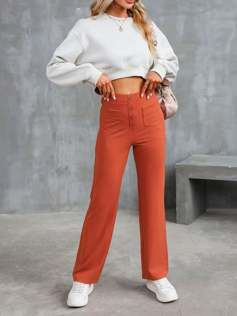 CloudEase™ High-Waist Wide Leg Summer Pants – Soft, Comfortable Fit with Elastic Waist and Button Closure for Effortless Style