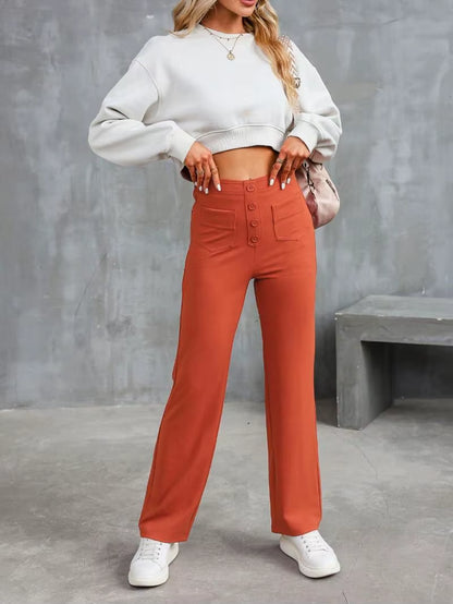 CloudEase™ High-Waist Wide Leg Summer Pants – Soft, Comfortable Fit with Elastic Waist and Button Closure for Effortless Style