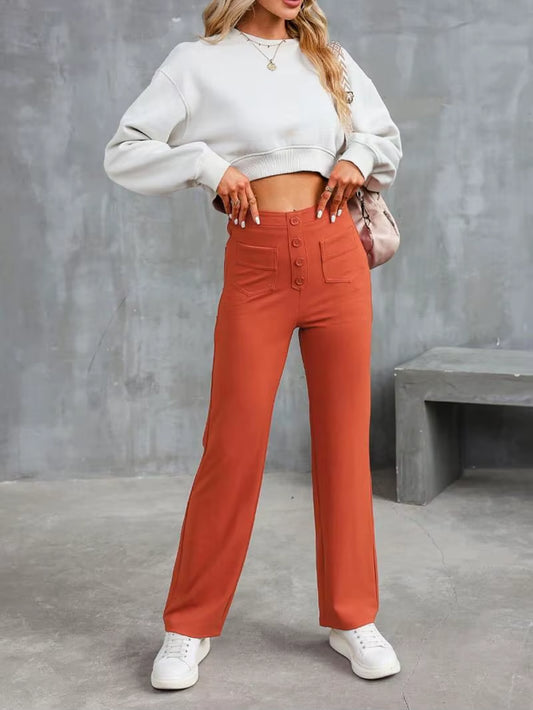CloudEase™ High-Waist Wide Leg Summer Pants – Soft, Comfortable Fit with Elastic Waist and Button Closure for Effortless Style